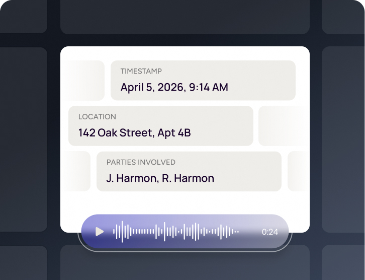 Incident documentation with timestamp, location, and parties involved